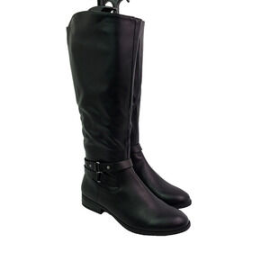 Style And Co Womens Size 5 Black Kindell Faux Leather Round Toe Riding Boots